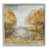Stupell Industries Golden Autumn Tree Forest Landscape Wall Art in Gray Frame