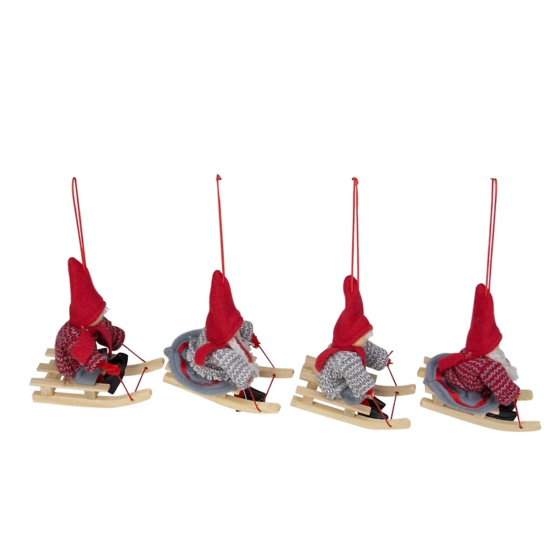Holiday Kids on Sleds Christmas Ornaments - 4" - Set of 4