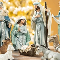 Glitzhome® 12 Piece Deluxe Blue Nativity Figurine Set