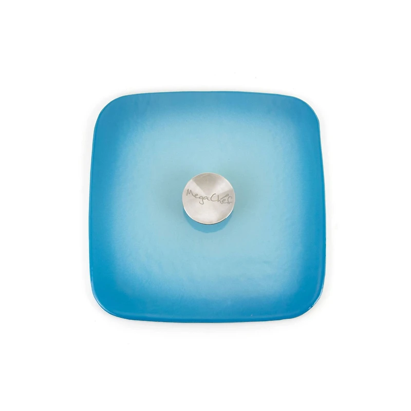 MegaChef 11" Square Blue Enamel Cast Iron Grill Pan with Matching Grill Press