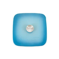 MegaChef 11" Square Blue Enamel Cast Iron Grill Pan with Matching Grill Press