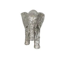 14" Silver Polystone Elephant Floral Engraved Sculpture