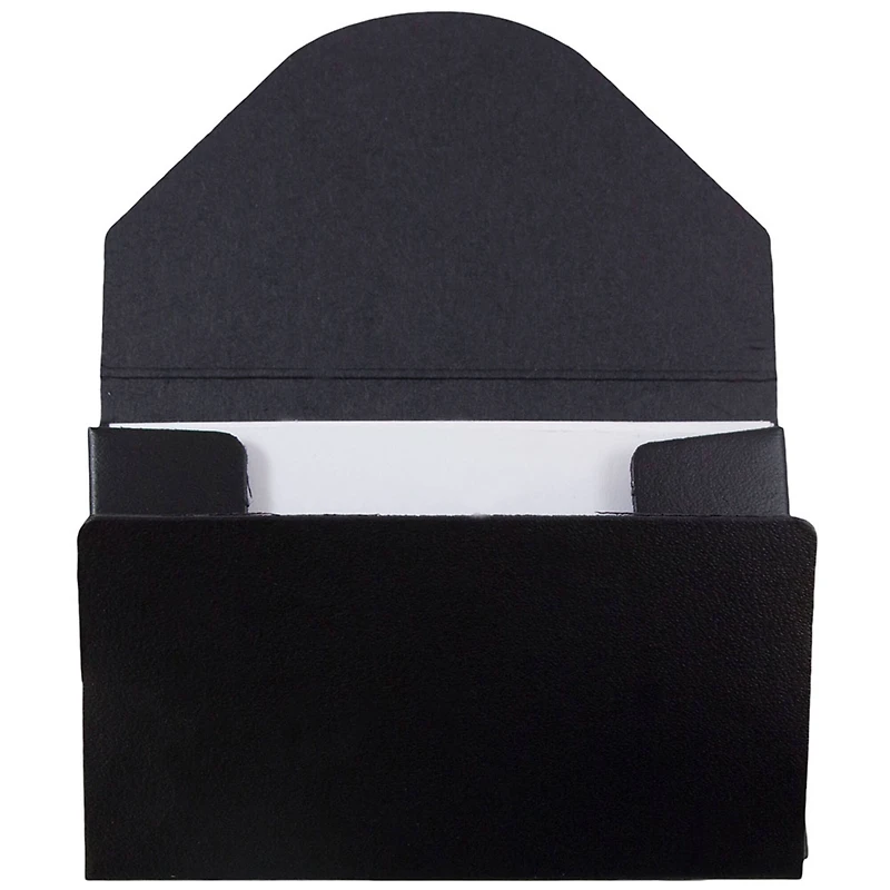 JAM Paper Black Chipboard Business Card Holder Case with Round Flap