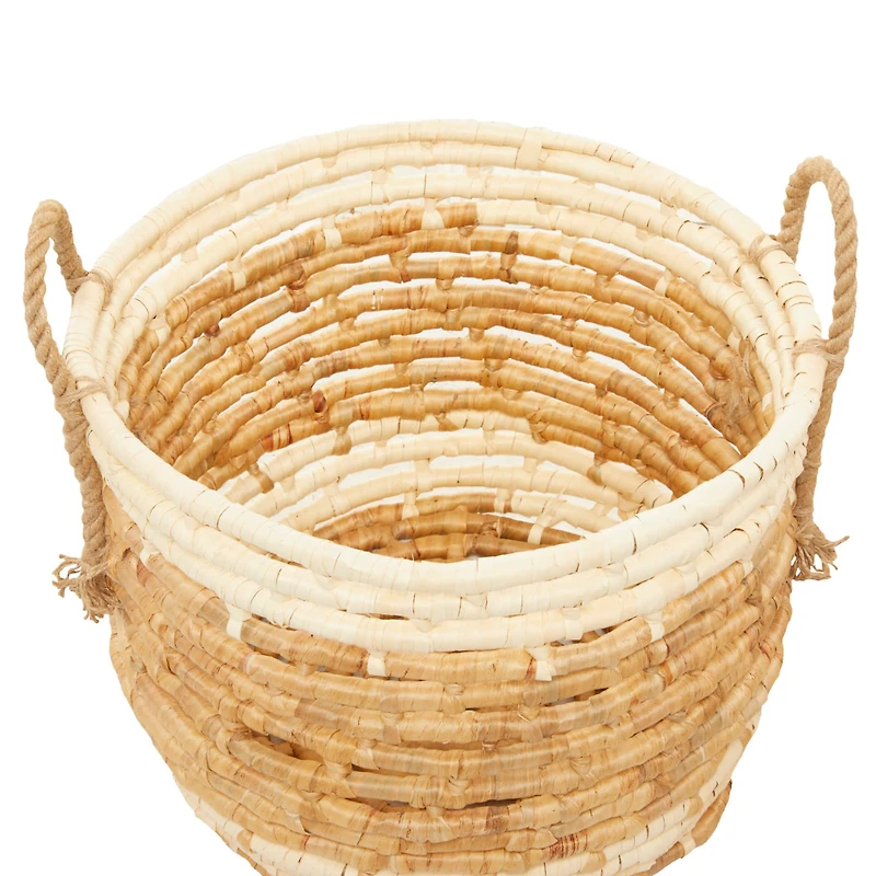 Round Beige Contemporary Sea Grass Storage Basket Set