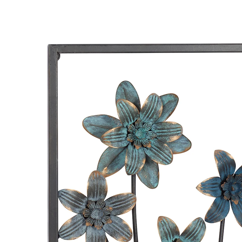 Blue & Gray Framed Floral Metal Wall Accent, 2ct.