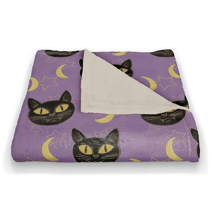 Cat Moon & Stars Pattern Fleece Blanket