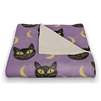 Cat Moon & Stars Pattern Fleece Blanket