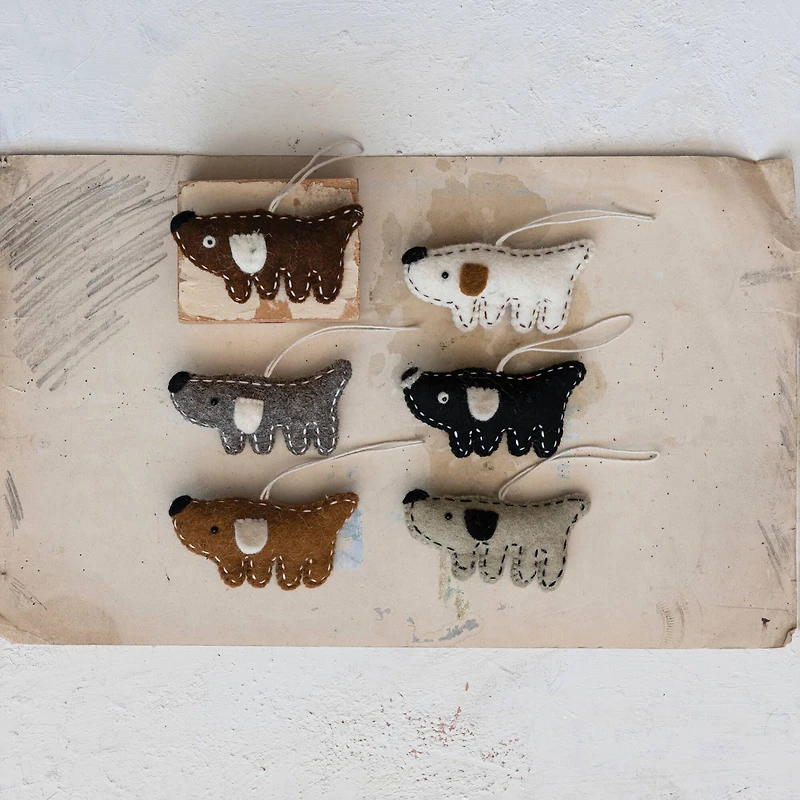 Hello Honey® 6 Pack 4" Stitched Dog Wool Felt Ornaments