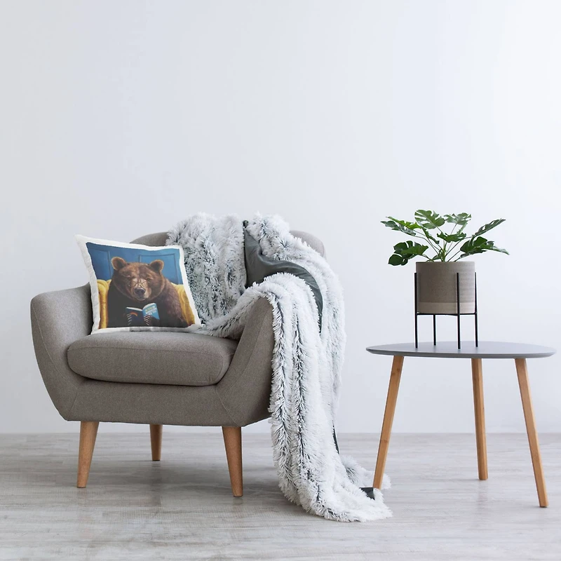 Stupell Industries Brown Bear Reading Dating Book Forest Animal Throw Pillow 18" x 18"