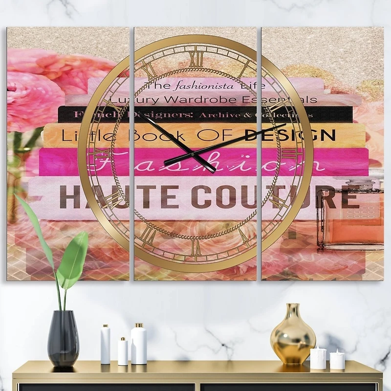 Designart Fashionista Reads Fashion 3 Panel Oversized Wall Clock