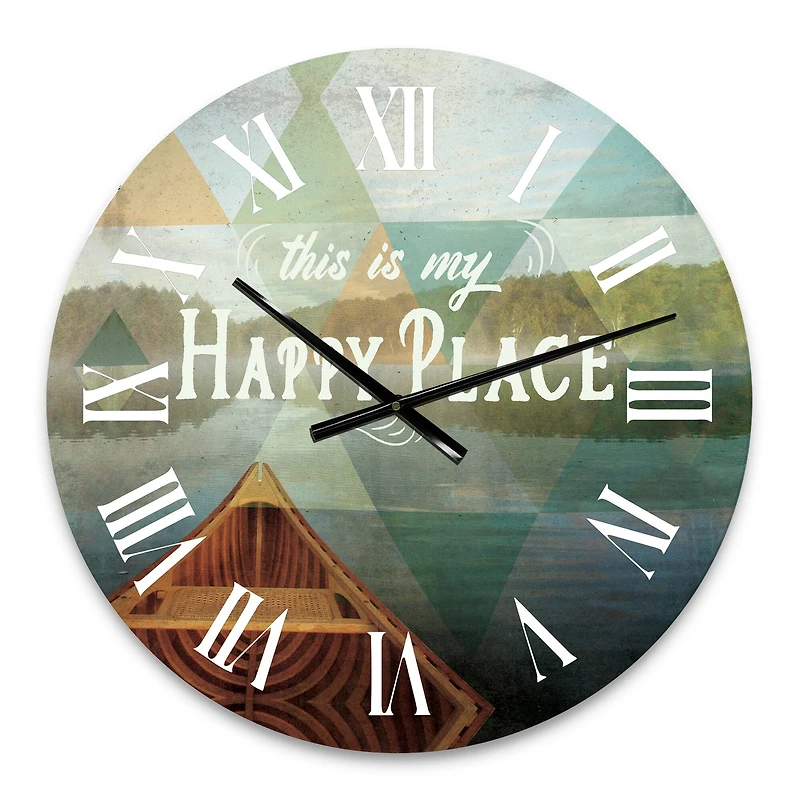 Designart 'Lake House Happy Quote Traditional Wall Clock