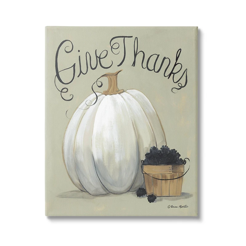 Stupell Industries Give Thanks Fall Pumpkin Harvest Canvas Wall Art