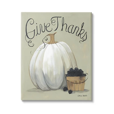 Stupell Industries Give Thanks Fall Pumpkin Harvest Canvas Wall Art