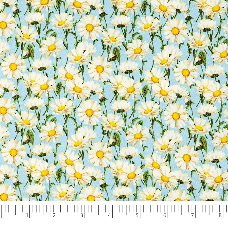 SINGER Daisys on Blue Cotton Fabric