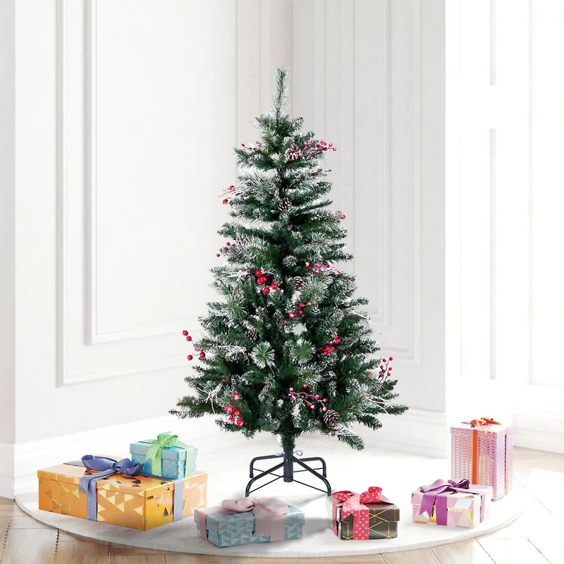 4.5ft. Unlit Snow Tipped Pine & Berry Artificial Christmas Tree