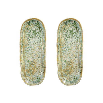 Hello Honey® Long Green Reactive Crackle Glaze Stoneware Platters, 2ct.