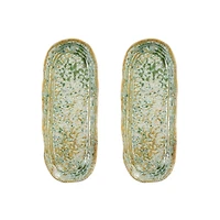 Hello Honey® Long Green Reactive Crackle Glaze Stoneware Platters, 2ct.