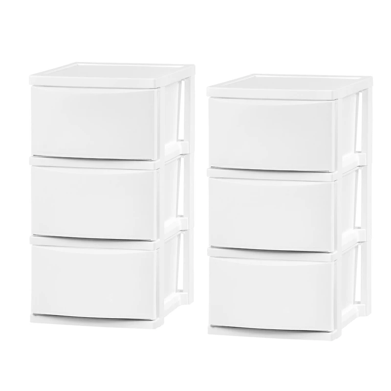 IRIS® 24.5" White 3-Drawer Narrow Plastic Storage Chests, 2ct.
