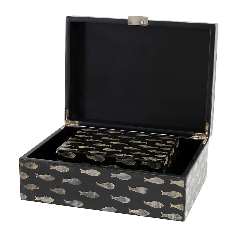 Black Mother of Pearl Fish Box Set