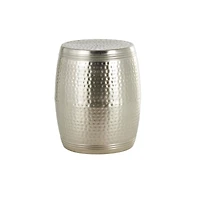 19" Silver Metal Handmade Hammered Drum Accent Table with Hammered Design