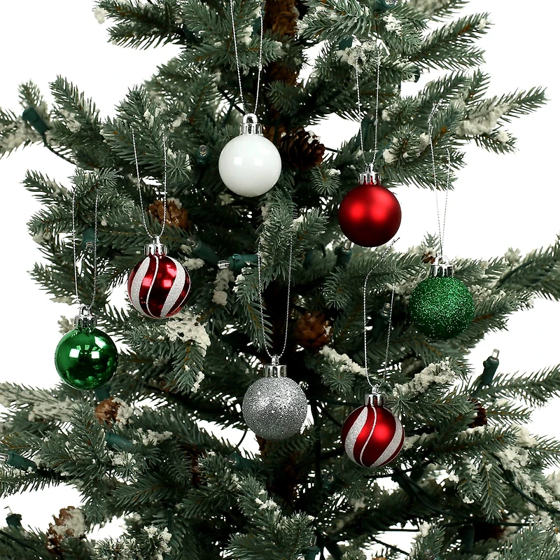 7 Pack 1.5" Red, Green, White & Silver Swirl Shatterproof Ball Ornaments by Ashland®