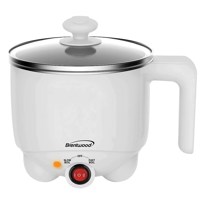 Brentwood White 1.1qt. 400 Watt Stainless Steel Electric Hot Pot Cooker & Food Steamer