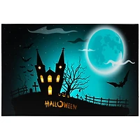 LED Lighted Eerie Church in Cemetery Halloween Canvas Wall Art