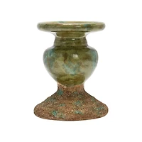 Hello Honey® Distressed Green 2-Tone Sculptural Terracotta Pillar Candle Holder