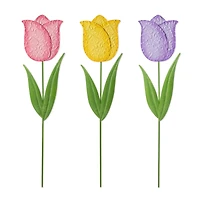 Glitzhome® 24" Easter Metal Tulips Yard Stake Set