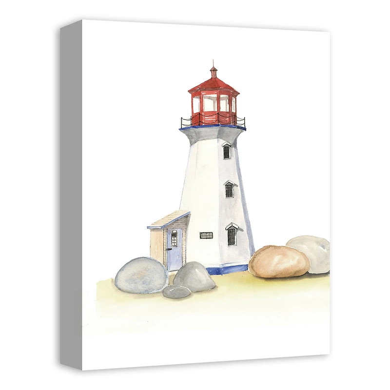 Rocks And Lighthouse 12" x 16" Canvas Wall Art