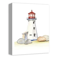 Rocks And Lighthouse 12" x 16" Canvas Wall Art