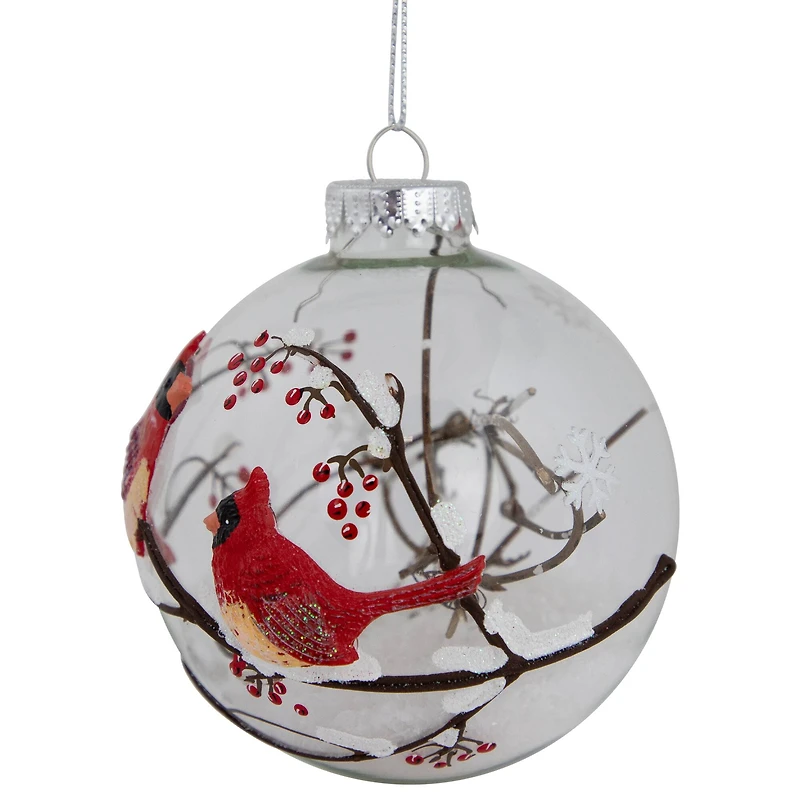 Red Cardinals Snowy Winter Scene Glass Ball Ornament