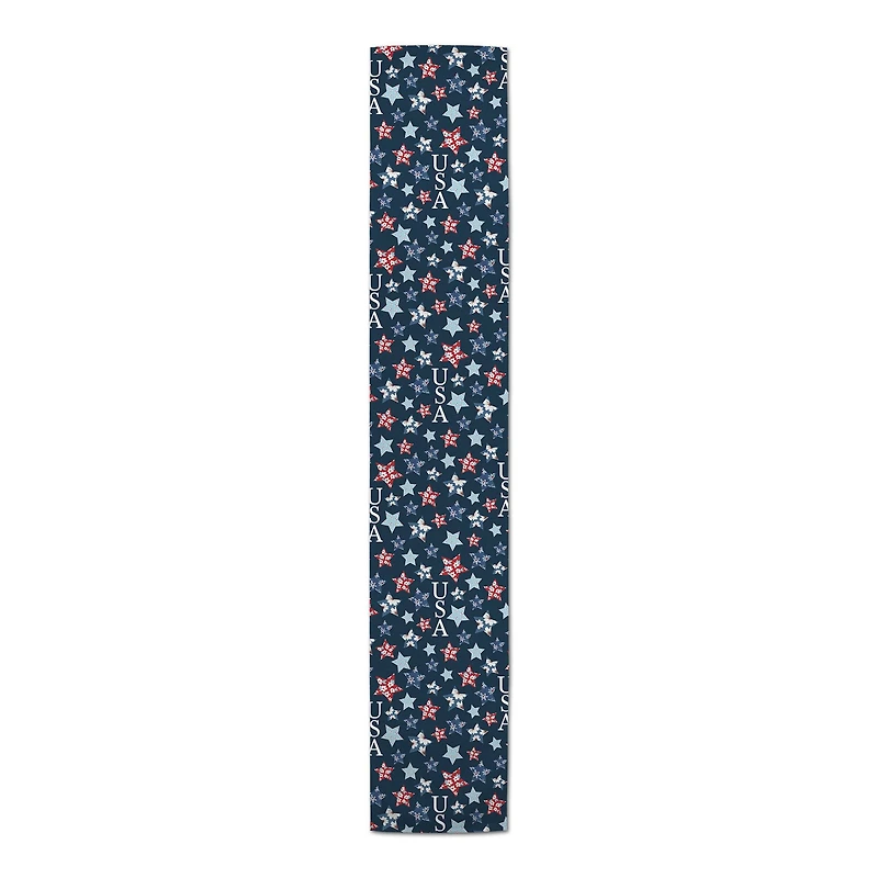 90" Floral Stars Pattern Cotton Twill Table Runner