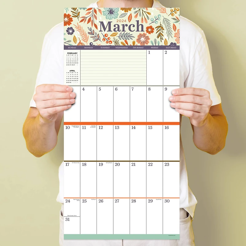 TF Publishing 2024 Big Grid-Floral Wall Calendar
