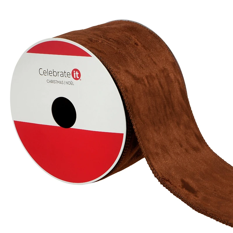3.5" x 21ft. Brown Wired Velvet Ribbon by Celebrate It®