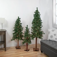 3ft., 4ft., & 5ft. Pre-Lit Woodland Alpine Artificial Christmas Tree Set, Clear Lights