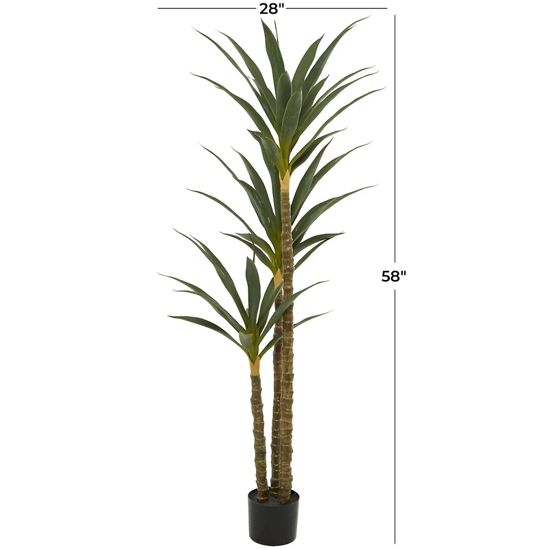 58" Green Faux Foliage Sisal Artificial Tree With Black Plastic Pot