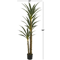 58" Green Faux Foliage Sisal Artificial Tree With Black Plastic Pot