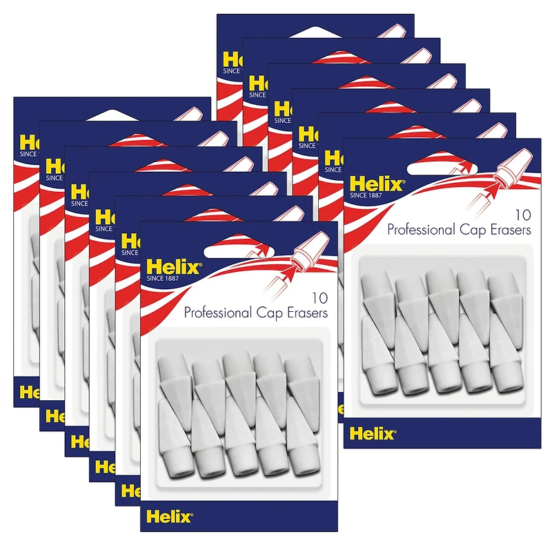 Helix® White Pencil Cap Erasers, 12 Packs of 10