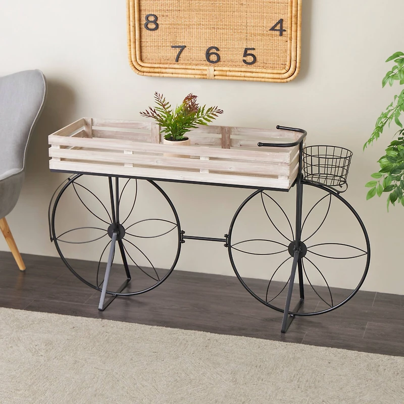 56" Cream Metal Floral Plantstand