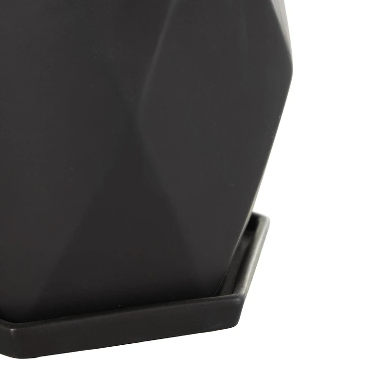 Black Faceted Ceramic Planter Set