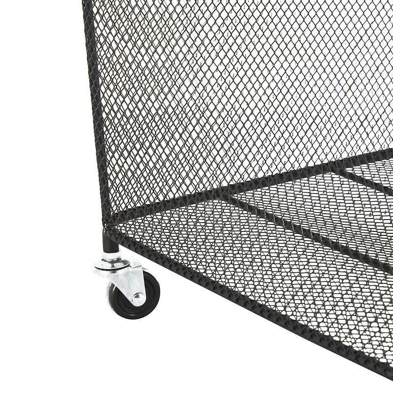 24" Black Metal Square Mesh Wire Rolling Laundry Storage Cart with Ring Handles