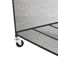 24" Black Metal Square Mesh Wire Rolling Laundry Storage Cart with Ring Handles