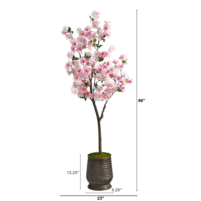 5.5ft. Cherry Blossom Tree in Ribbed Metal Planter