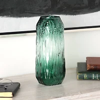 11" Green Ombre Handmade Abstract Textured Rectangular Glass Vase
