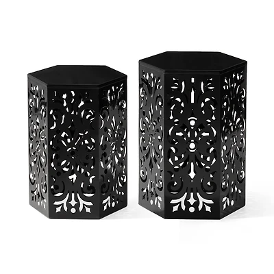 Glitzhome® Floral Motif Hexagonal Garden Stool Set