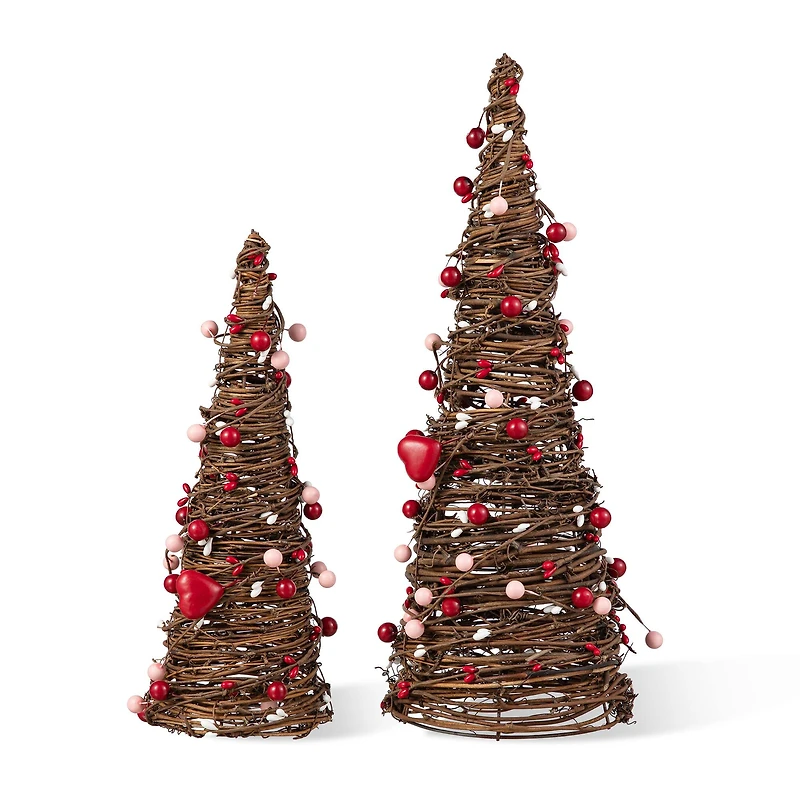 Glitzhome® Valentine's Rattan Heart & Berries Table Tree Set