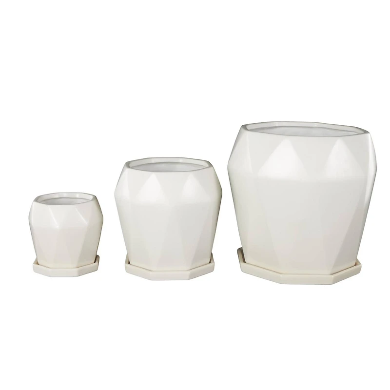 White Faceted Ceramic Planter Set
