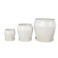 White Faceted Ceramic Planter Set