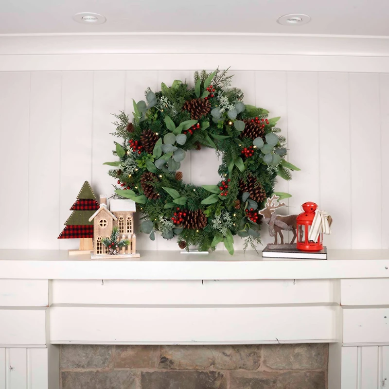 Village Lighting 30" Christmas Woods Lighted Berry Wreath